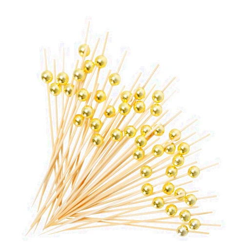 AIPNUN 100PCS Fancy Toothpicks for Appetizers, Gold Cocktail Picks for Party Decoration, Appetizer Skewers for Charcuterie Sandwich Burgers Fruit - 4.7 inch