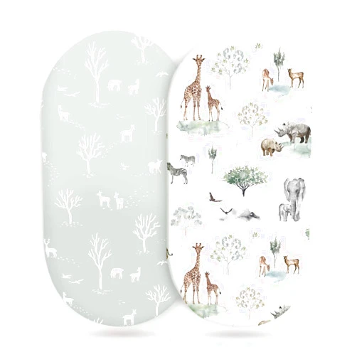 GRSSDER Stretch Ultra Soft Fitted Bassinet Sheet Set 2 Pack, Universal Fit for Bassinets Baby Cradle Moses Basket Oval Rectangle Mattress Safe and Snug, Pretty African Savannah Animals Pattern