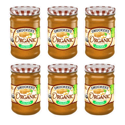 Smucker's Organic Peanut Butter, Chunky, 16oz (Pack of 6)