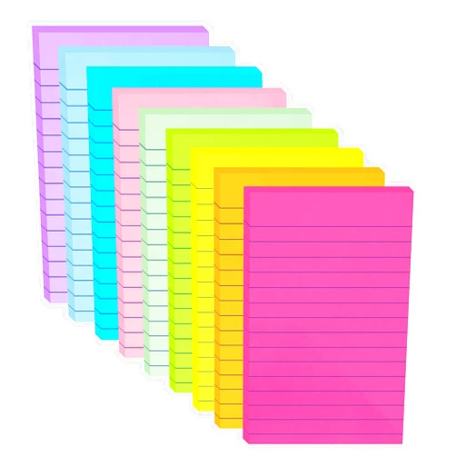 HQCME (9 Pack) Lined Sticky Notes 4x6 in Post Sticky Notes with Lines, 9 Bright Colors Large Ruled Post Sticky Colorful Super Sticking Power Memo Pads Strong Adhesive, Sticky Notes 4x6 for Office, Home