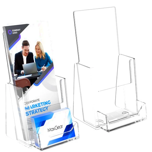 MaxGear Brochure Holder 4x9 inch with Business Card Organizer, Acrylic Literature Display Stand Clear Plastic Flyer Holder Wall Mount or Countertop Use for Pamphlets, Booklets, 2 Pack