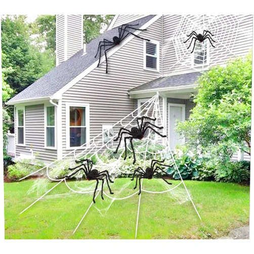 Spoice Halloween Yard Decorations 5ft Giant Spider and 23x18 ft Outdoor Yard Spider Web for Halloween Spider Web Decorations