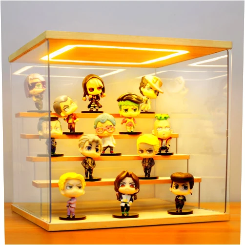 AZEYN Clear Acrylic Display Case with Light , 5 Tier Display Box Stand Assembly Dustproof Protection Showcase for Collectibles Action Figures (12.6×12.2×11.8in; 32×31×30cm)