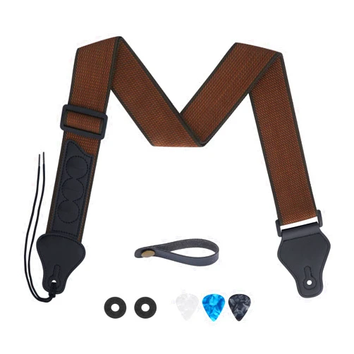 tifanso Guitar Strap, Soft Cotton Guitar Straps With 3 Pick Holders, Strap Button Headstock Adaptor, 1 Pair Strap Locks and 3 Guitar Picks Set For electric/Acoustic Guitar (Coffee)