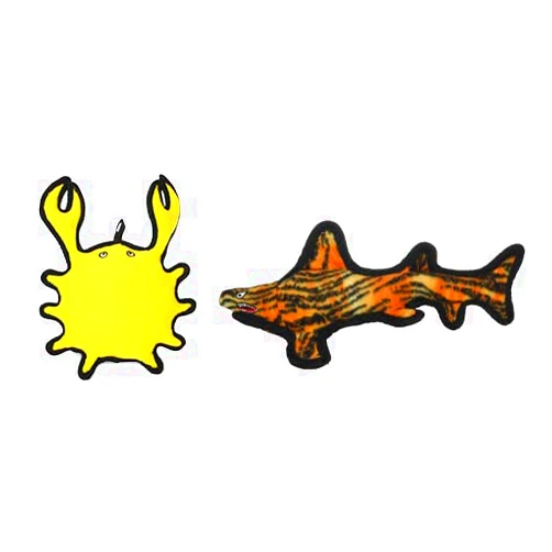 TUFFY - World's Tuffest Soft Dog Toy - Ocean Tiger Shark- Squeakers - Multiple Layers. Made Durable, Strong & Tough. Interactive Play (Tug, Toss & Fetch). Machine Washable & Floats (Combo Pack)