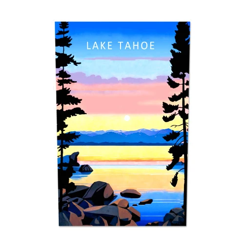 Aozomo Lake Tahoe Poster, Lake Tahoe Sunset Canvas Print - Serene Nature Wall Art, Nevada Vintage Travel Posters Canvas Wall Art Picture Modern Bedroom Decor (12x18in,Unframed)