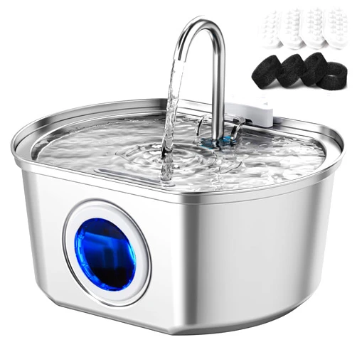 Neareal Cat Water Fountain Stainless Steel: 108oz/3.2L Cat Fountain for Drinking- Pet Water Fountain for Cats Inside - Automatic Cat Water Dispenser Bowl - Cat Feeding & Watering Supplies - Water Level Window