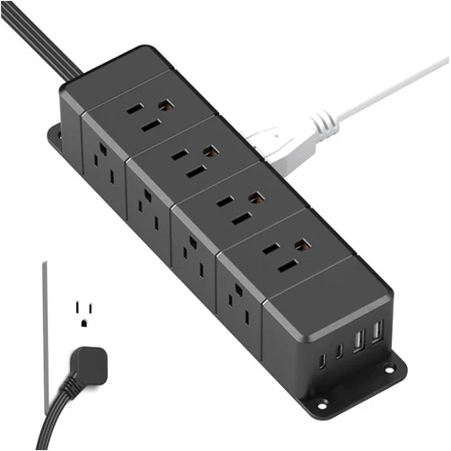ANNQUAN 40W Fast Charging Under Desk Power Strip with Switch,12 Outlet Mountable Power Strip with 4 USB,1200J Surge Protection,6FT Flat Extension Cord Black
