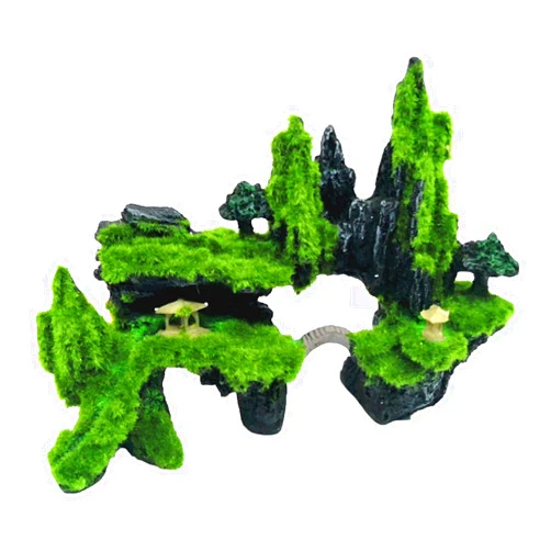 Tfwadmx Fish Tank Mountain View Decoration Aquarium Stone Ornament Bridge with Moss Tree House Cave for Small Betta Shrimp Hide