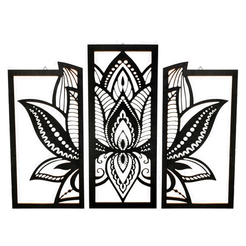 Maitys 3 Pieces Black Lotus Flower Wall Art Mandala Carved Wood Meditation Home Decor Wooden Mandala Wall Hanging Home Decoration Wooden Art Meditation Spiritual Decor