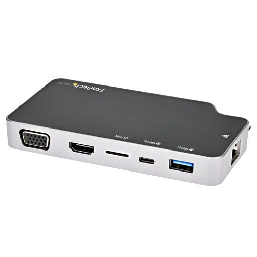 StarTech.com USB C Multiport Adapter - USB-C to 4K HDMI or VGA Video with 100W Power Delivery Pass-Through, 2-Port 10Gbps USB Hub, MicroSD, GbE - USB 3.1 Gen 2 Type-C Mini/Travel Dock (CDP2HVGUASPD)