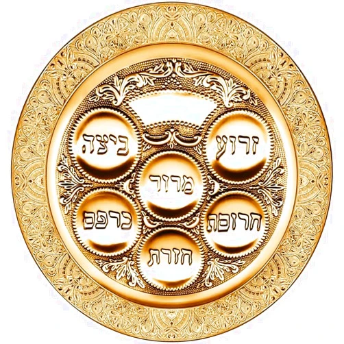 HOUSEOFGAFNI Decorative Passover Seder Plate, Gold-Tone Metal with Hebrew Text, Traditional Round Design