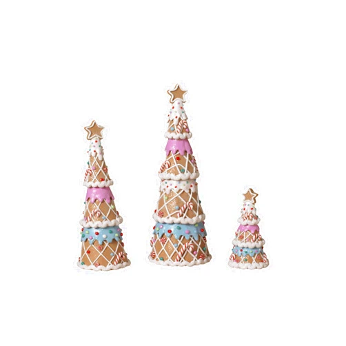 Gerson 2656770 Dough Holiday Gingerbread Trees Figurine, Set of 3