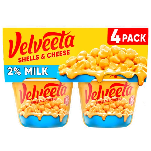 Velveeta Shells & Cheese Microwaveable Shell Pasta with 2% Milk Cheese, 4 ct Pack, 2.19 oz Cups