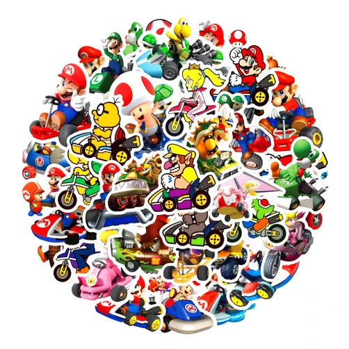 Rentf 60pcs Mario Stickers Cool Game Cartoon Mario Kart Stickers for Kids Laptops,Funny Colorful Waterproof Vinyl Stickers for Teens Water Bottle Computer Skateboard Suitcase Phone Graffiti Decals