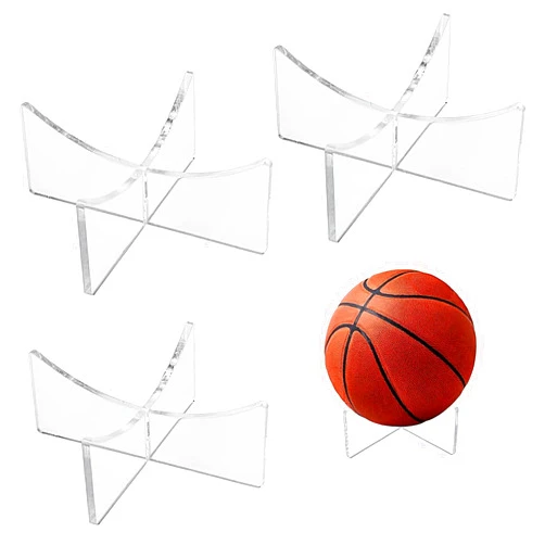 MovFlax Ball Display Stand, 3 Pack Acrylic Storage Holder for Basketball Football Volleyball Soccer Rugby, Trophy Autograph Memorabilia Clear Decorative Display Rack, 3.54x1.33 Inch