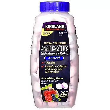 Whizzotech Kirkland Signature Antacid Ultra Strength, 1000 mg Chewable Calcium Carbonate, Assorted Berry Flavors 265 Tablets 265 Count (Pack of 1)