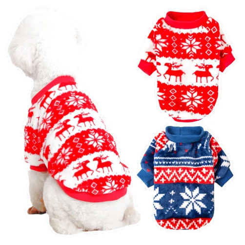 Kyaringtso Dog Sweater, 2 Pack Dog Sweaters for Small Dogs, Dog Clothes for Small Dogs Girl Boy, Ultra Soft and Warm Puppy Sweater Dog Coat for Winter Christmas (X-Small, Xmas Red+Xmas Blue)