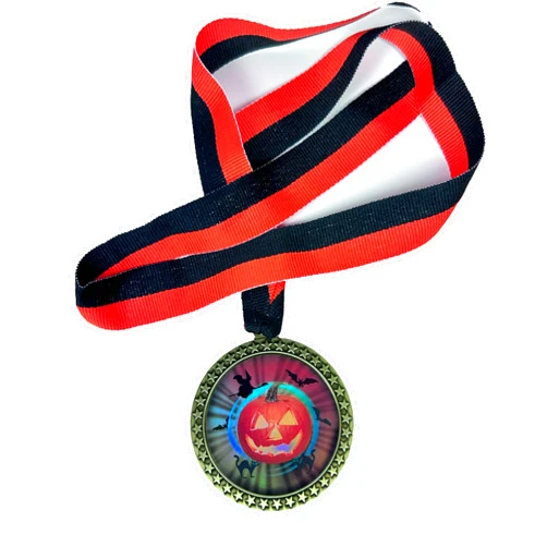 Express Medals 1 to 10 Packs Gold Color 2.25 Inch Halloween Pumpkin Award Medals with Orange & Black Neck Ribbons