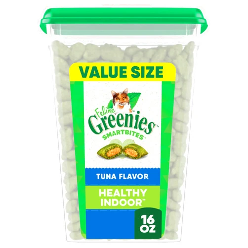 Greenies Feline Smartbites Healthy Indoor Cat Treats, Tuna Flavor, 16 oz. Tub