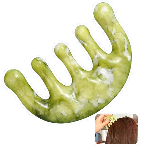 Youghuen Jade Comb Jade Hair Comb Guasha Scalp Comb Massage Hair Comb Wide Tooth Comb Jade Massager for Scalp Care, Handheld Head and Meridians Scalp Care Massage Tool, Health Massage (1Pcs)