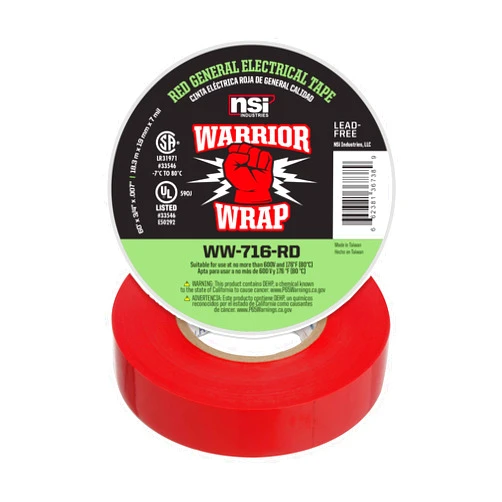 NSI WarriorWrap General 3/4 in. x 60 ft. 7 mil Vinyl Electrical Tape, Red