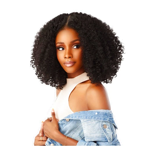 Sensationnel Curls kinksandco kinkyedges wig - kinky zigzag curl 14 inch y part lace natural kinkytexture edged hairline for natural 3c to 4c hair textures (1B OFFBLACK)