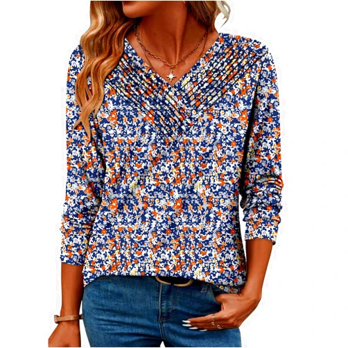 ONLYSHE Long Sleeve Shirts for Women Fashion V Neck Basics Casual Top Fitted Tunic Tops