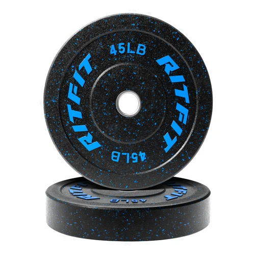 RitFit Bumper Plates, Colored Fleck-Rubber Weight Plates with Steel Insert, 2-inch Olympic Weight Plates for Weight Lifting and Strength Training (Single, Pair & Set)