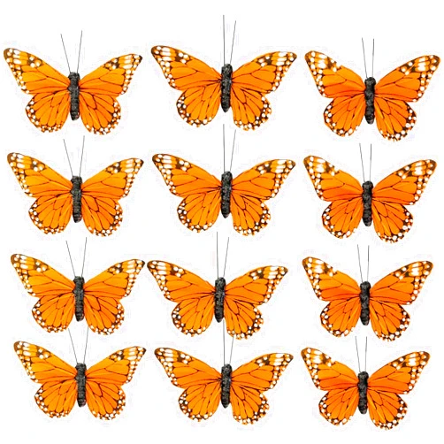 YCHTEWY- Monarch Butterfly Decor, Feather Butterfly Decorations Set of 12 pcs with Clip, 3.75