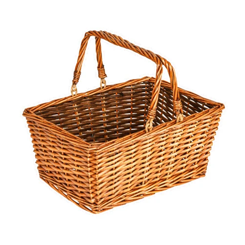 Household Essentials Woven Market Basket, Handwoven Willow Weave, Stylish Handles with Durable Metal Anchors, Classic and Versatile, Attractive, Spacious, Lightweight, Brown Stain