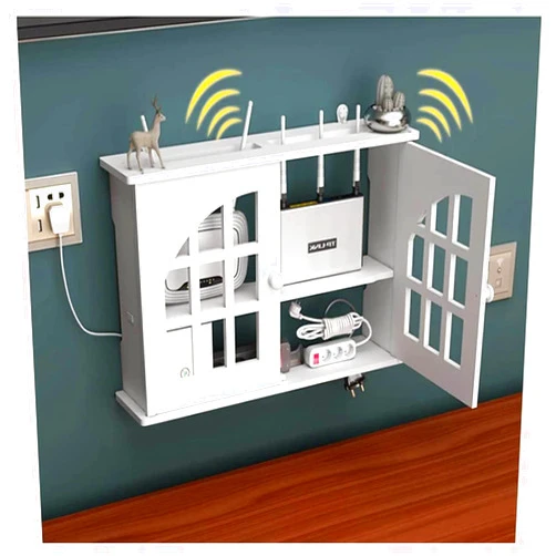 NPQPNAFC Solid Wood Wall-Mounted Router Storage Box Wood WiFi Router Fenches Router Organizer Wall Shelf Stripe, Plastic Router Bench Shelf 17 Stands(White 3)