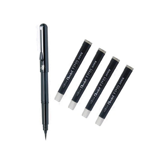 Pentel GFKP3-A Scientific Brush Pen(ONE pen and FOUR refill cartridges) - Black Ink