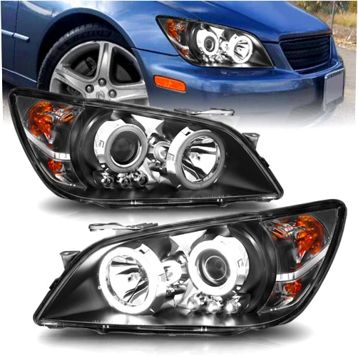 AmeriLite Black Projector Headlights Pair Xtreme LED Halo For 2001-2005 Lexus IS 300 - Passenger and Driver Side