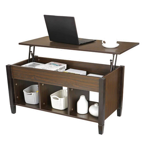 ZenStyle Coffee Table, Wood Lift Top Coffee Table with Hidden Compartment and Open Storage Shelf, Pop-up Tabletop Dining Table for Home, Living Room, Office Reception Room, 41 in L Espresso