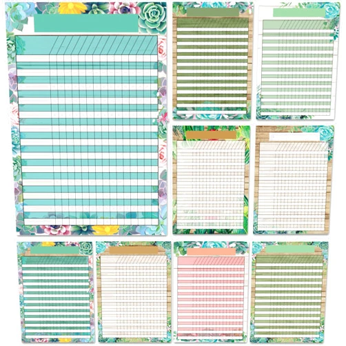 Naozinebi 9 PCS Rustic Bloom Classroom Charts Succulents Classroom Incentive Chart Homework Data Charts Reward Chores Chart for Kids Behavior Learning Classroom School Attendance Homework Progress Tracking Pads