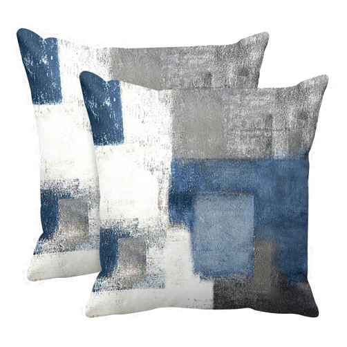 Emvency Set of 2 Decorative Throw Pillow Covers Cases Blue and Grey Abstract Art Painting Modern Double Sided Home Square Decor Pillow Case Cover Cushion Sofa 18