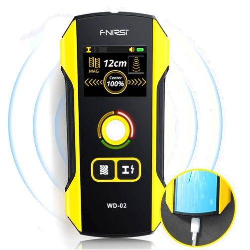 FNIRSI Stud Finder Wall Scanner - FNIRSI Upgraded WD-02 TFT Display Electronic Stud Detector with HPC Chip, Wall Scanner with Positioning Hole for Center and Edge of Wood AC Wire Metal Studs Joist Pipe