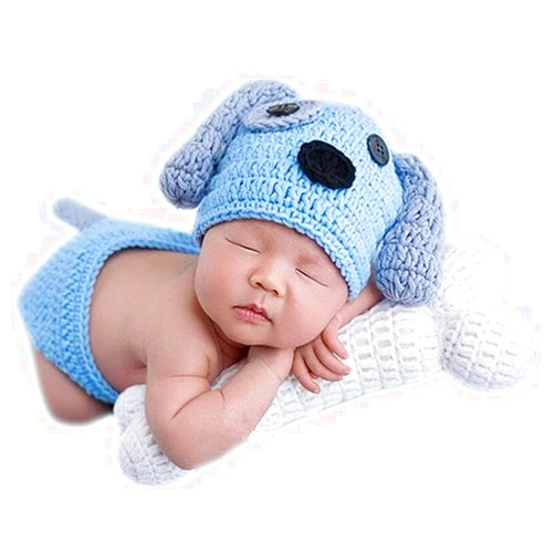 Matissa Newborn Baby Girl/Boy Crochet Knit Costume Photography Prop Hats and Outfits (Puppy and Bone Treat)