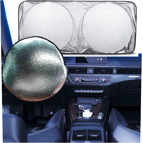 STEVE YIWU Steering Wheel Sun Shade Cover with Foldable Car Windshield Sun Shade,Cooling Steering Wheel Sun Block Anti-Heat Aluminum Steering Wheel Sun Heat Shield Fit Standard Car Sliver (Silver)