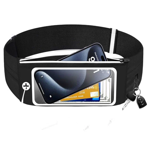 HAISSKY Running Belt Waist Packs with 3 Pockets Touchscreen Window for Women & Men Sweatproof Fitness Belt for iPhone 15 Pro Max 14 Pro Max 13 Pro 12 11 Fit Smartphone Up to 7