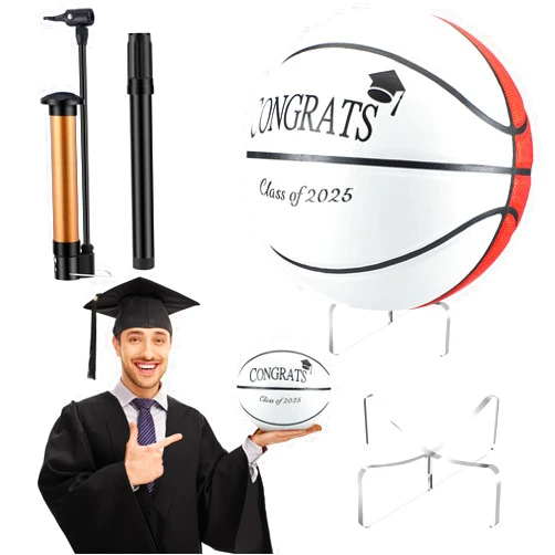 Liliful 2025 Graduation Autograph Basketball Senior Night Basketball with Acrylic Ball Stand Official Size 5 Blank Ball with Pump Signature Pen for High School College Graduation Gift