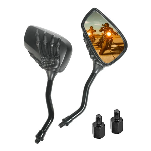 Bylikeho Pairs of Motorcycle Mirrors,Universal 8mm 10mm Motorcycle Rear View Mirrors,Car Accessories Skull Skeleton Hand Bike Mirror,Rearview Side Mirror for Motorcycle Bike (Black)