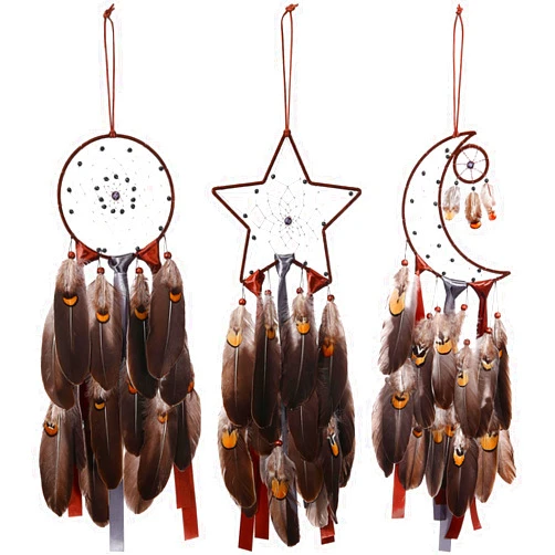 Jetec 3 Pcs Dream Catcher Moon Sun Star Design Handmade Traditional Design Craft Ornament Wall Art Hanging Home Decoration Bedroom Wedding