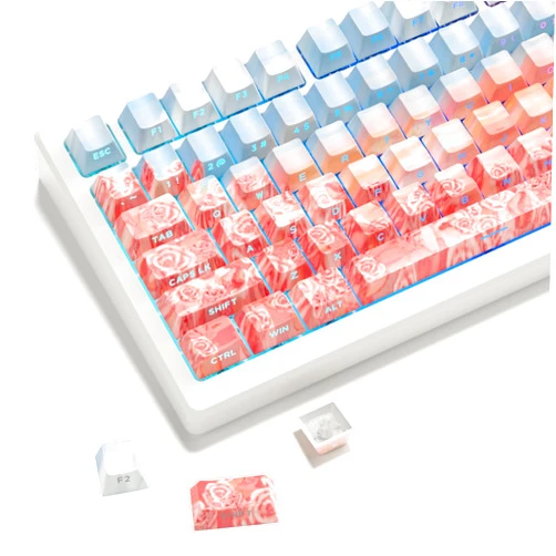 dagaladoo Side Printed-PBT keycaps,Double Shot keycap,Red/Blue Shine Through Custom keycap 75 Percent,dye-sub,Cherry Profile keycaps for Machine Keyboard caps(Rose Coast,only keycaps