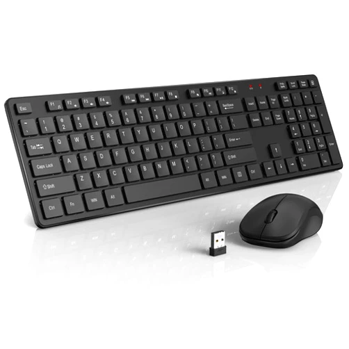 WisFox Wireless Keyboard and Mouse, WisFox 2.4GHz Full-Size Silent with Numeric Keypad, Long Battery Life, Lag-Free, Slim USB Cordless Mouse Combo (Black)