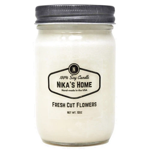 Nika's Home Fresh Cut Flowers Soy Candle 12oz Mason Jar Non-Toxic White Soy Handmade, Long Burning 50-60 Hours Highly Scented All Natural, Clean Burning Candle Gift Décor
