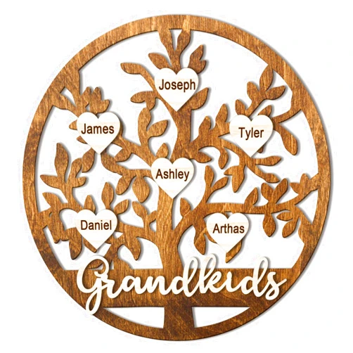 Cara Nonna Grandma Gift Personalized Family Tree Wood Sign Custom Grandkids Wood Sign Engraved Name Grandparents Grandpa Grandma Birthday Gifts Christmas Gift for Grandma, Nana, Gigi, Mimi, Mom
