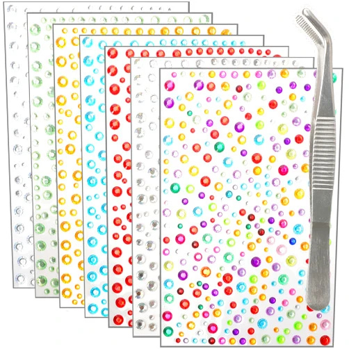NIACONN Mixed Color Face Jewels Gems Stick On, (7 Sheets/2275 Particles) Self Adhesive Rhinestone Hair Gems Stickers for Makeup & DIY