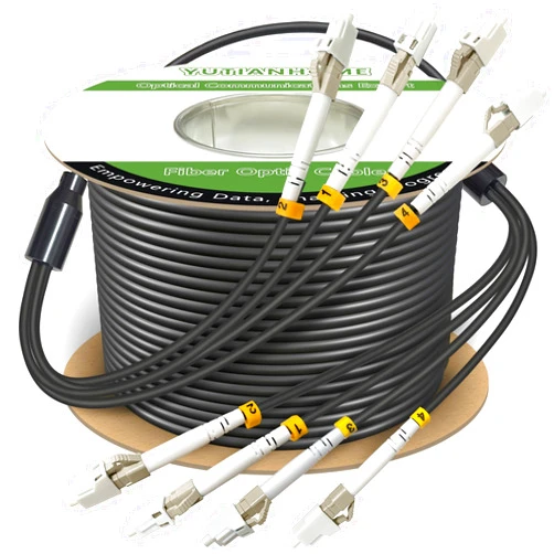 YUTIANHOME 500 Feet (150 Meters) 4 Core OM3 Multimode Industrial TPU LC to LC Outdoor Armored Fiber Patch Cable, Direct Burial 4 Strands Fiber Optic Cable, 10Gb Duplex 50/125um MMF LC-LC 4 Fibers